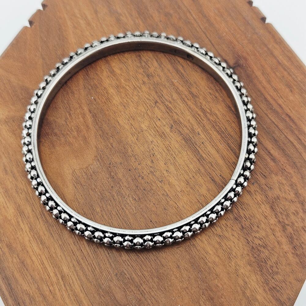 Silver Tone Textured Bezel Bangle Bracelet Classic Stackable Modern Contemporary
